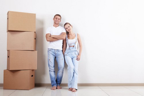 Moving van and packed boxes outside a Kennington residential property