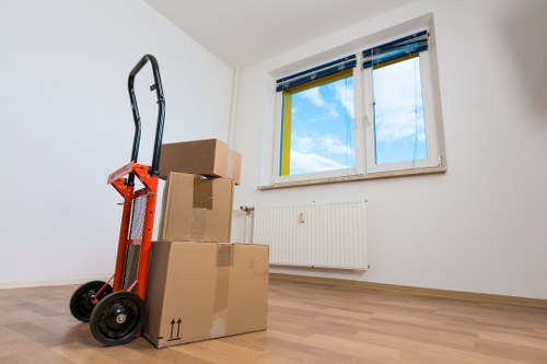 Local moving team transporting boxes and household items