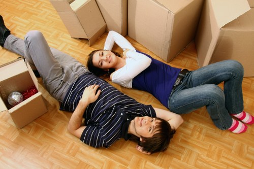 Boxes and furniture being loaded for a student move near Kennington